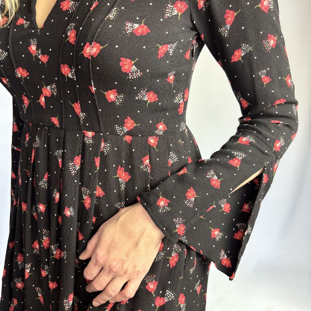 Free People Black Red Floral Mini Dress – Size 8 - Picture 7 of 16